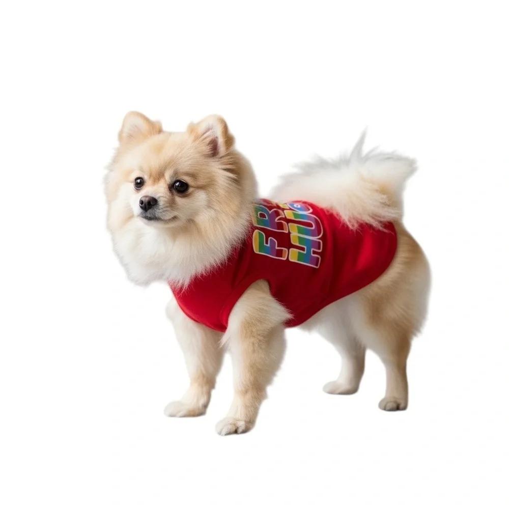 Free Hugs Pet Top Red with Rainbow lettering